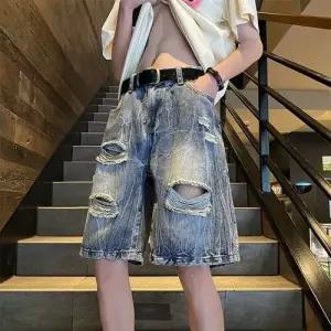 데님 바지 남친 여름 캐주얼 루즈핏 스트레이트 반 데일리 부 청반바지 하의 트렌드 디스트로이드 다올1