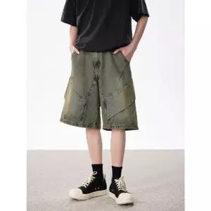 남자 바지 청 하프 여름 캐주얼 데일리 반바지 아메리칸 와이드 청반바지 반밴딩 하이 워싱 다올1