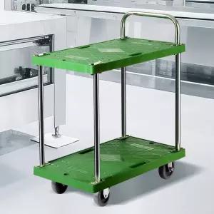 BUyuS 플라스틱스텐녹색 2단 중 식당카트 주방트롤리 웨건 서빙카트 음식  buyus 굿딜 브이숍 illo001