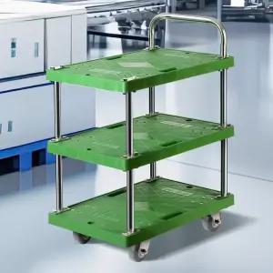 BUyuS 플라스틱스텐녹색 3단 소 이동식웨건 업소용서빙카트 주방트롤리 식당  buyus 굿딜 브이숍 illo001