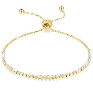 14K 골드 큐빅 지르코니아 조절식 볼로 걸쇠 테니스 팔찌, 여성 데일리 포인트 주얼리