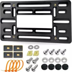 ZXFOOG 전면 번호판 홀더 브래킷 - 드릴 홀 범퍼 2개용 장착 키트 나사 볼트 캡이 있는 범용 차량 태그