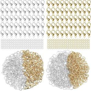 랍스터 걸이 300개 오픈 점프링 세트, 팔찌 목걸이 DIY 액세서리 제작 키트 금 은 구성