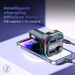 차량용 Bluetooth 5.3 주파수 변조 송신기 듀얼 USB Type-C 3.1A 급속 충전기 AUX 오디오 어댑터 키트 스피