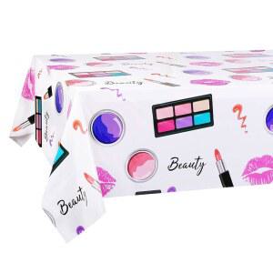 포가리 4팩 스파 메이크업 파티 테이블 커버, 화장품 테마 테이블보, 일회용 플라스틱 직사각형 여자 생일 칵테일 장식용