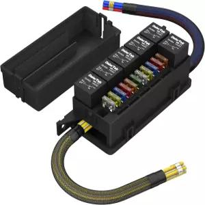 6개의 릴레이와 11방향 ATC/ATO 블레이드 퓨즈가 있는 RVBOATPAT 12V 퓨즈 릴레이 박스 프리와이어드 및