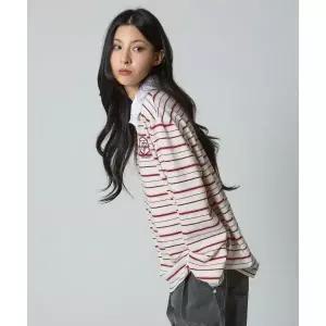 언노운 플래닛 아이비 스트라이프 럭비 카라 셔츠 핑크 1911006