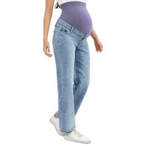 오버런스 임부 청바지 스트레이트 레그 데님 바지 스트레치 오버 벨리 임신 여성용