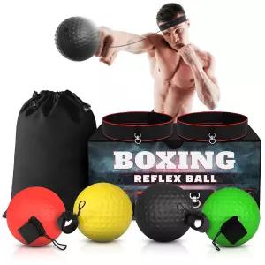 난이도 볼 4개와 조절 가능한 헤드밴드 2개가 포함된 BURIUS 복싱 리플렉스 세트 - 리액션 트레이닝 키트