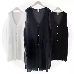 그물 빅사이즈 짜임 비치웨어 브이넥 조끼 롱 망사 0321 1094576