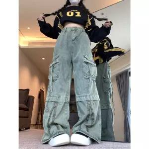 팬츠 여친 빈티지 청바지 워싱 지퍼 패딩 와이드 빅포켓 원픽1