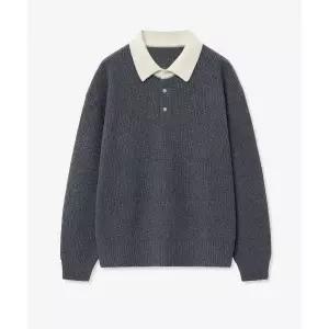 티엔지티 TNGT 오버사이즈드 럭비 폴로 니트 탑 그레이 TNSW5F116G2 2001554