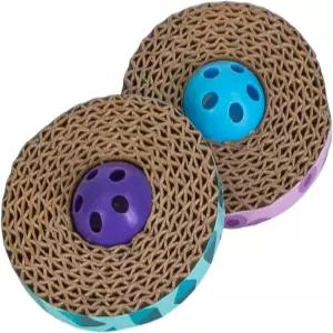 캣스테이지 스핀 앤 스크래치 2-in-1 골판지 고양이 스크래처 장난감 벨 2팩 파란색