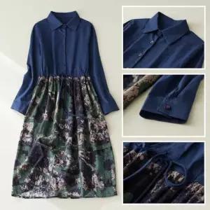 원피스 하프 면 플라워 슬림핏 린넨 프린트 스트링 긴팔 가을옷 ible3