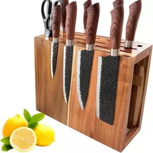 나무 자석 나이프 블록 주방 카운터용 슬롯이 있는 양면 보관 정리함 칼이 없는 공간 절약 대형 디스플레이