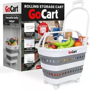 바퀴가 달린 접이식 고카트 세탁 바구니 다용도 식료품 쇼핑 카트 흰색