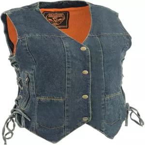 밀워키 가죽 MDL4020 여성 클래식 블랙 6 포켓 사이드 레이스 데님 조끼