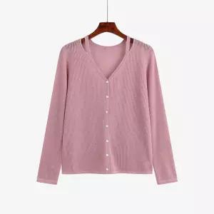 볼레로가디건카디건 슬림 카디건 빅사이즈 오프숄더 펀칭 봄가을 긴팔 브이넥 박시가디건카디건 스트라이프