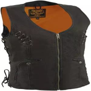 밀워키 가죽 여성 클래식 브이넥 블랙 오토바이 라이더 조끼(조절 가능한 사이드 레이스 MLL4575)
