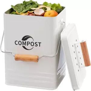 캔코 주방 퇴비통 뚜껑 및 필터가 있는 1.7갤런 조리대 물 쓰레기용 방청 실내 버킷 흰색
