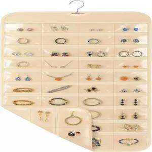 회전 걸이가 있는 옷장용 옥시리 걸이 주얼리 정리함 17 x 30인치 80개의 클리어 포켓 귀걸이 액세서리