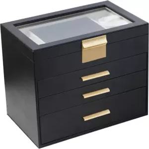 여성용 부보 주얼리 박스 화이트 및 블랙 4겹 목걸이 팔찌 귀걸이 반지 보관 소녀 선물용 홀더 정리함