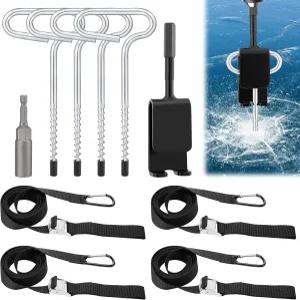 범용 얼음 앵커 도구 - 드릴 어댑터 키트 낚시 쉼터 말뚝 못 1/4인치 헤드 4개 삽입 재봉용 텐트용 판자