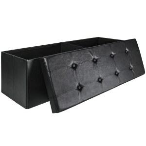 루미넥스 접이식 보관 오스만 벤치, 460파운드 용량의 43인치 인조 가죽 발 받침대, 거실, 침실, 현관, 블랙 다용도 보관함