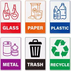 YIKADA 30팩 쓰레기통 재활용 스티커 유리 종이 플라스틱 금속 비닐 내후성 자가 접착 표지판 6 × 4 인치