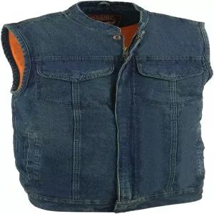 밀워키 가죽 MDM3000 남성용 브루트 히든 스냅 블랙 데님 클럽 스타일 조끼 지퍼 포함