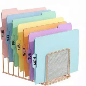 시머 스톤 로즈 골드 데스크 정리함 7 슬롯 경사 수직 파일 폴더 홀더 정렬기(메쉬 전면 포함) - 메일용