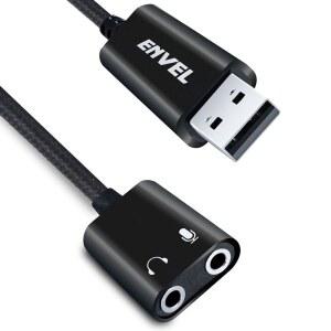 ENVEL USB-3.5mm 오디오 어댑터, 듀얼 TRS 3극 3.5mm 헤드폰 및 PS4 / PS5 PC 노트북용 마이크 잭, 칩 어댑터 내장(블랙 프로)