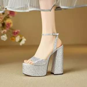 여성 여성패션 스트랩 샌들 역천 실버 가보시 통굽 라운드 큐빅 디너 진행 슈즈 M 다옴2 DL5