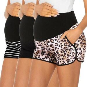 에코버스 3팩 여성용 임산부 반바지 운동 신축성 라운지 스포츠 요가 오버 벨리 임신 주머니 있는