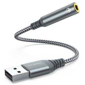 USB-3.5mm 오디오 잭 어댑터, 헤드셋, PC, 노트북, Mac, 데스크톱, 리눅스, PS4 및 기타 장치와 호환되는 외장 사운드 카드 변환기(그레이)