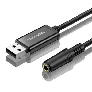 듀카벨 USB-3.5mm 잭 오디오 어댑터, 45인치 TRRS USB-A-헤드폰 AUX 어댑터 내장 칩 외장 스테레오 사운드 카드 - 컴퓨터 PS4 PS5 블랙