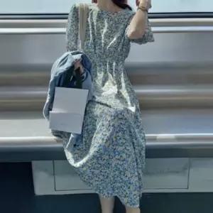 플라워원피스 롱원피스 브이넥원피스 반팔 A라인 플라워패턴 봄원피스