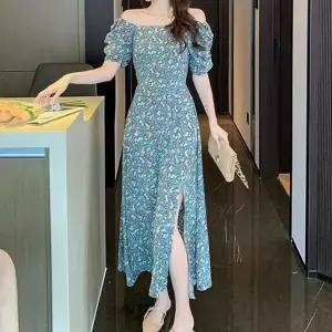 휴양지 반팔 원피스 특별한날 오프숄더 플라워패턴 데이트룩 스퀘어넥