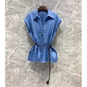 여성 가을 민소매 블라우스 럭셔리 터틀넥 린넨 셔츠 슬림핏 나시 DUCHI3