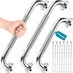 욕조 및 샤워용 테투터 3팩 그랩 바 노인용 16인치 12인치 미끄럼 방지 욕실 샤워 안전 핸디캡 스테인리스