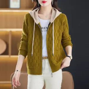 여성 니트 탑 번아웃 지퍼 코트 집업 가디건 봄가을 세련된 후드 원픽3