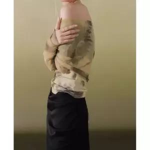 망사 여성패션 프린트티 프린트 보트넥 티셔츠 긴팔 래쉬가드 상의 DL1