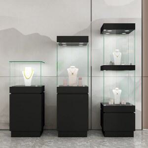 유리 캐비닛 쇼케이스 장식장 50X50X120CM 전시함 검정 박물관 진열장