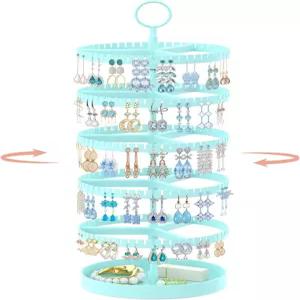iDavosic.ly 금속 트레이가 있는 5단 회전 귀걸이 홀더 정리함 조절 가능한 플라스틱 당글 디스플레이