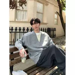 가을 니트 투피스 페이크 차콜 V넥 남자브이넥니트 코트 ible3