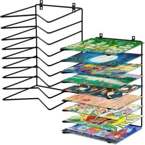교실용 레인매 2팩 아트 드라이 랙 9단 페인트 건조 금속 벽걸이 및 스튜디오 학교 아트보드 보관 종이