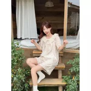 면 여자 세트 파자마 티 토끼 러블리 프린트 프레시 라운드 다올1