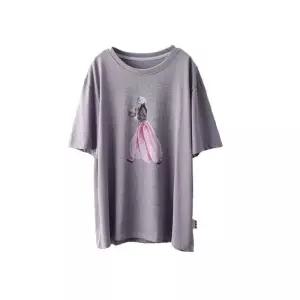 프린트 셔츠 러블리 라운드 반팔 티 빈지 맨투맨 여자 면 캐주얼 여름 다올1