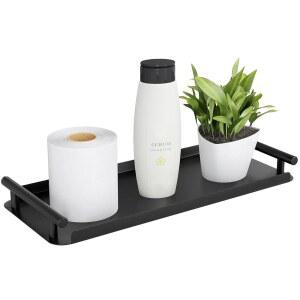 화장지 바구니, 정리용 손잡이가 있는 스테인리스 스틸 탱크 트레이 - 화장실 탱크, 욕실, 주방 카운터(블랙)를 위한 바구니 보관함