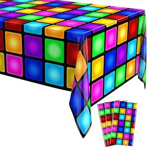 Oudain 3개 디스코 테이블보 54인치 x 108인치 70년대 파티 장식용 테이블 러너 컬러풀 플라스틱 직사각형 커버 1970년대 음악 네온 나이트 용품